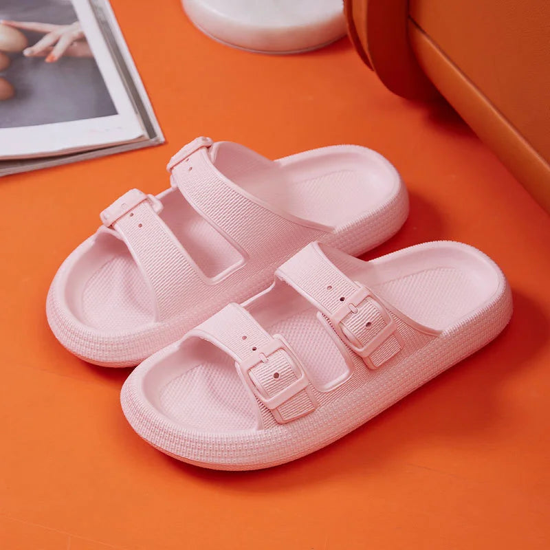 Elevate Your Summer Style with Thick Platform Cloud Slippers - Fashionable Buckle Soft Sole Pillow Slides for Men