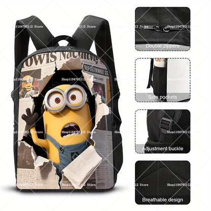 2026 Waterproof Minions Backpack - Stylish Anime Schoolbag with Large Capacity for Students - Perfect Gift for Ages 14+