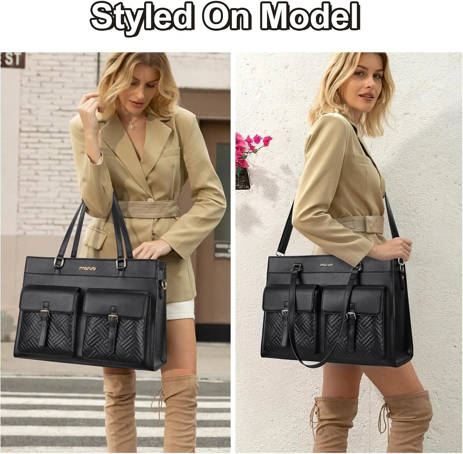 Torekov - Elegant PU Leather Laptop Tote & Shoulder Bag for Women (15.6") – Stylish & Spacious Design