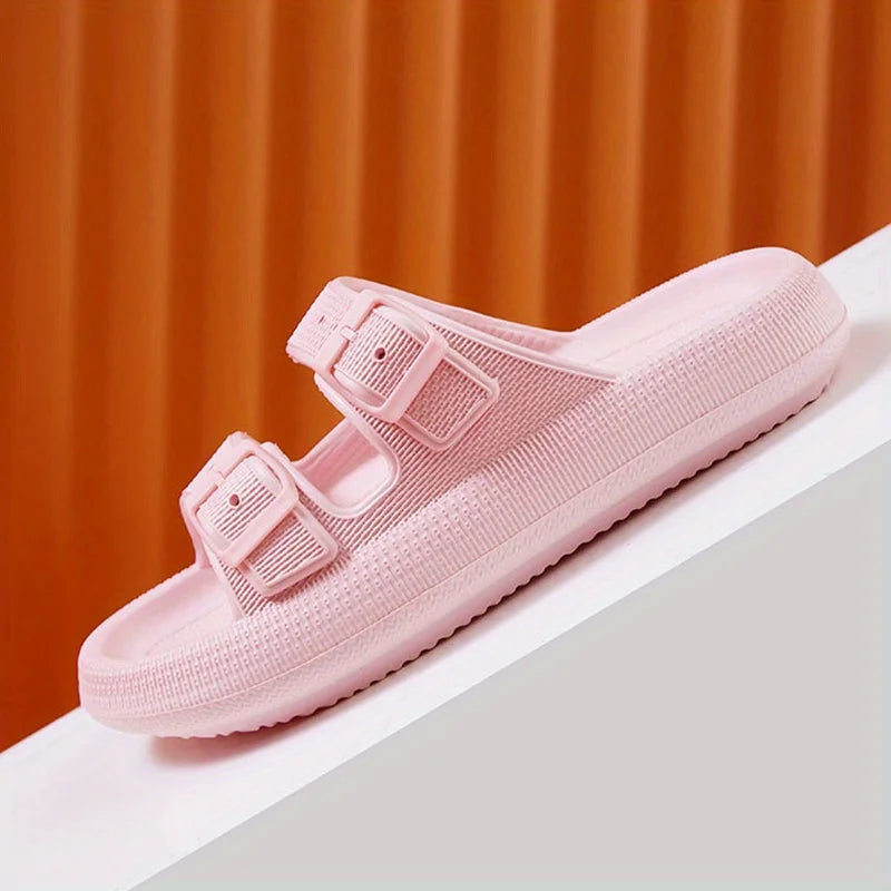 Elevate Your Summer Style with Thick Platform Cloud Slippers - Fashionable Buckle Soft Sole Pillow Slides for Men