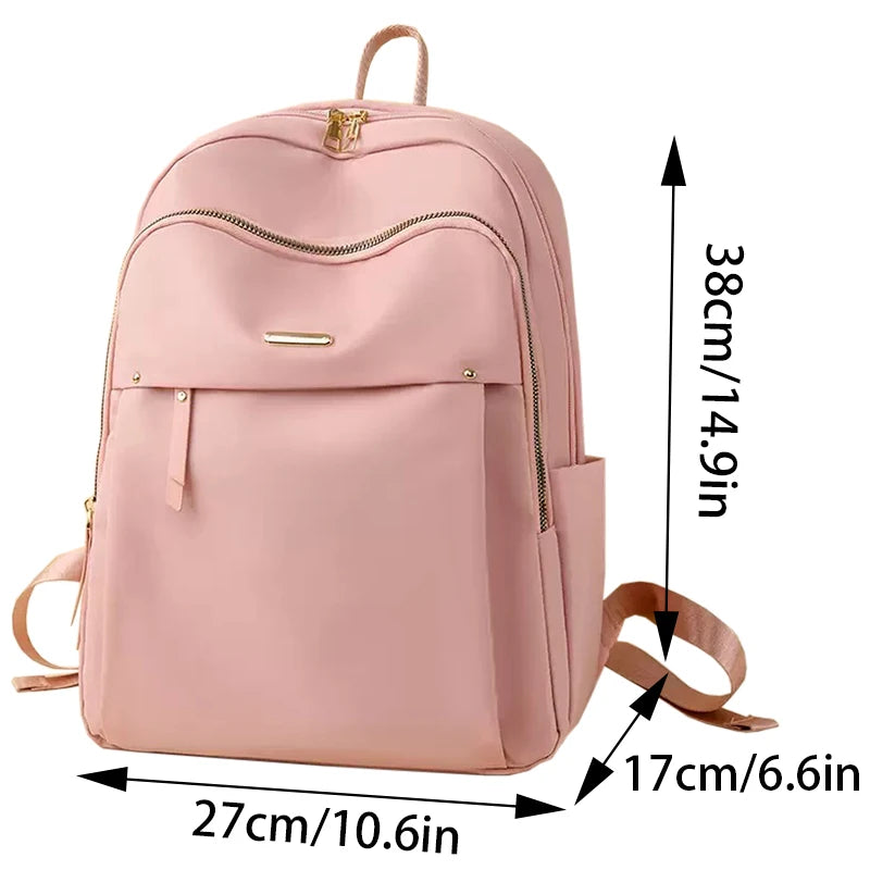 Chic Waterproof Nylon Backpack for Women - Lightweight Multi-Pocket Travel Daypack with Elegant Gold Zipper