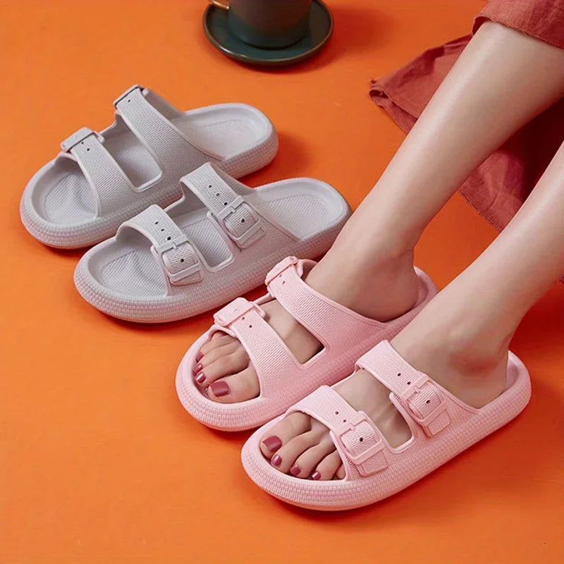 Elevate Your Summer Style with Thick Platform Cloud Slippers - Fashionable Buckle Soft Sole Pillow Slides for Men