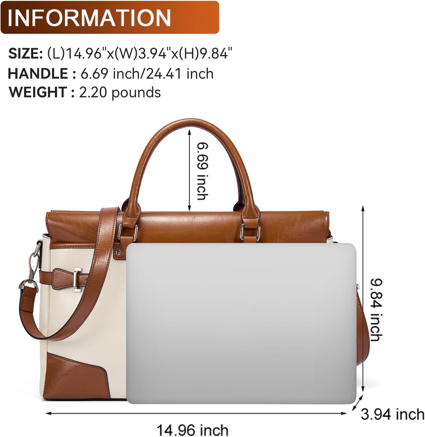 Elegant Leather Laptop Bag for Women - Stockholm 15.6" Stylish Portfolio & Work Tote