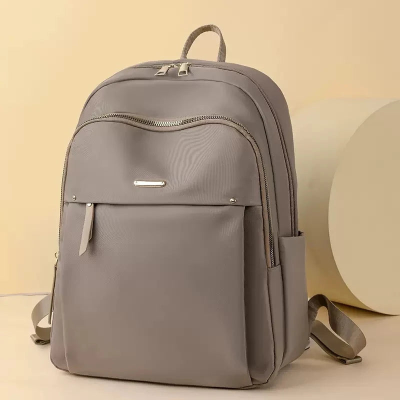 Chic Waterproof Nylon Backpack for Women - Lightweight Multi-Pocket Travel Daypack with Elegant Gold Zipper
