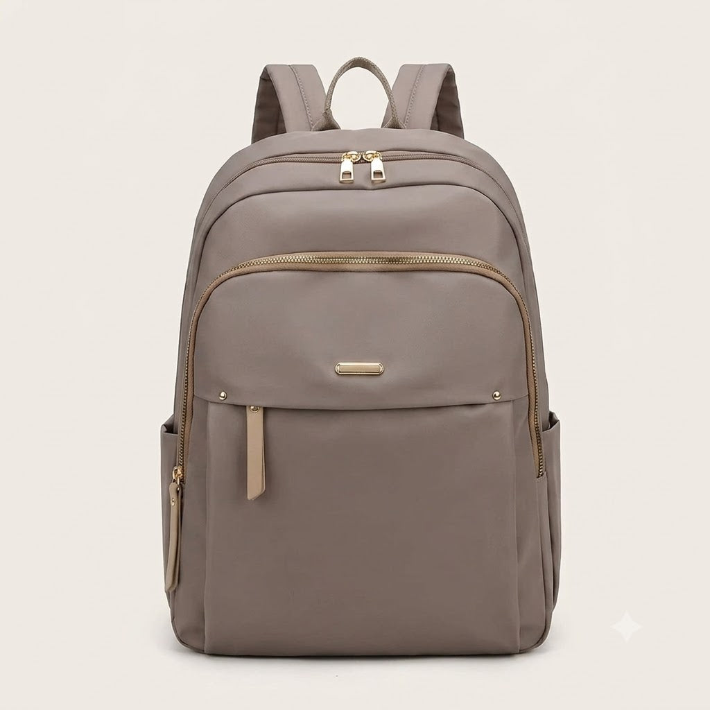 Chic Waterproof Nylon Backpack for Women - Lightweight Multi-Pocket Travel Daypack with Elegant Gold Zipper