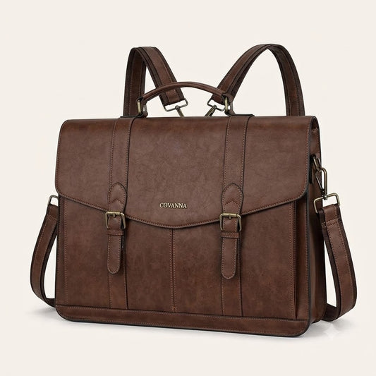 Stylish Vintage PU Leather Laptop Shoulder Bag for Men and Women - Perfect Briefcase for Office, Work, and College