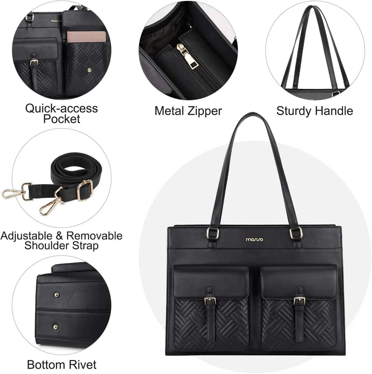 Torekov - Elegant PU Leather Laptop Tote & Shoulder Bag for Women (15.6") – Stylish & Spacious Design