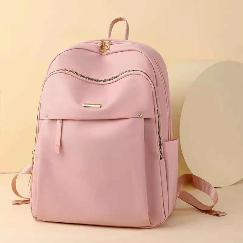 Chic Waterproof Nylon Backpack for Women - Lightweight Multi-Pocket Travel Daypack with Elegant Gold Zipper