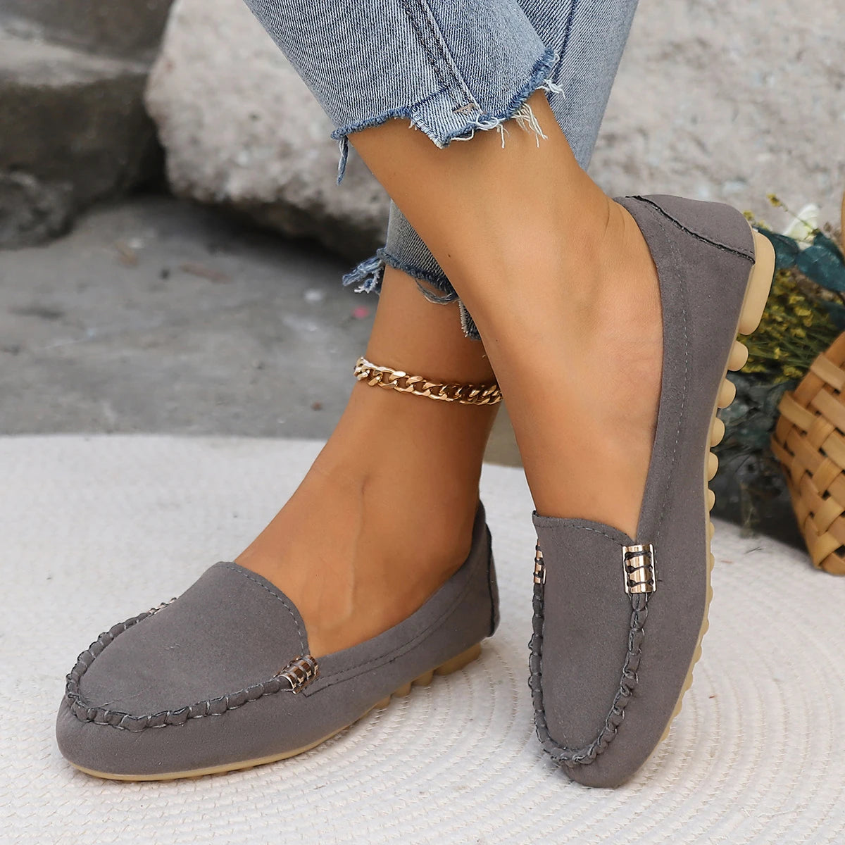 Stylish Women's Slip-On Loafers – Comfortable and Durable with Rubber Outsole