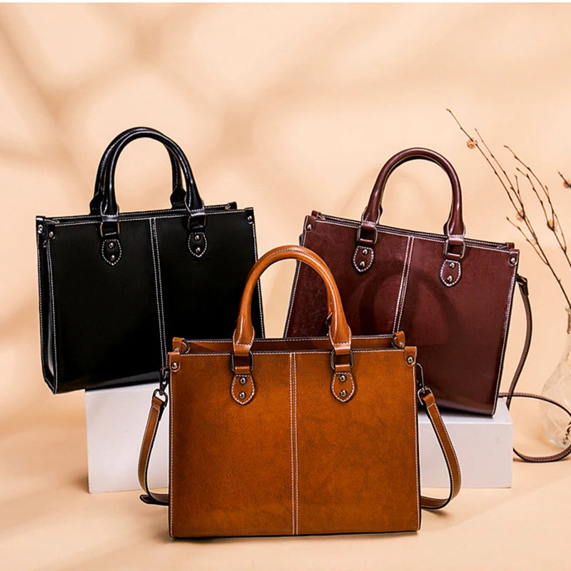 Stylish Genuine Leather Tote Bag for Women – Versatile Crossbody & Shoulder Handbag