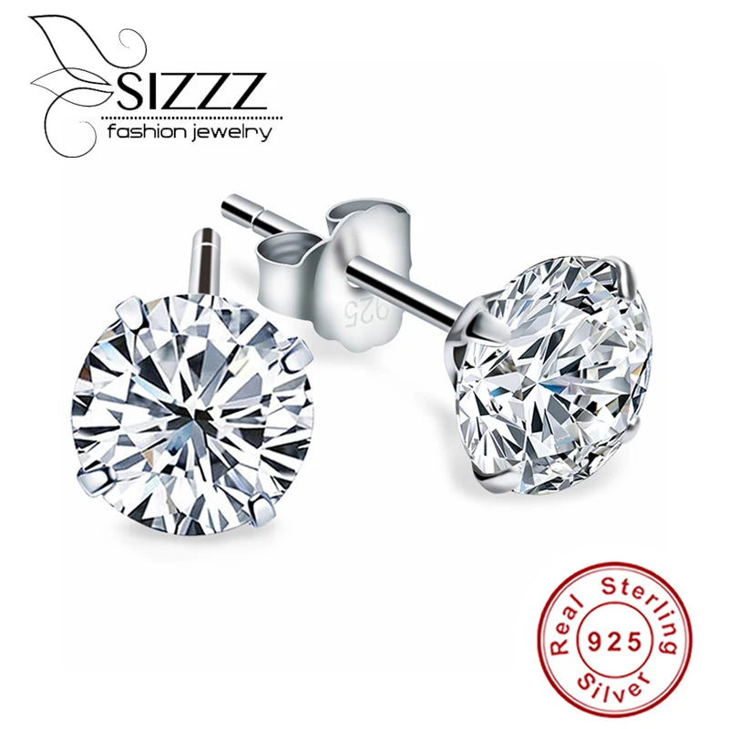 Exquisite Crystal Zircon 925 Sterling Silver Geometric Stud Earrings for Women - Perfect for Engagement and Everyday Elegance