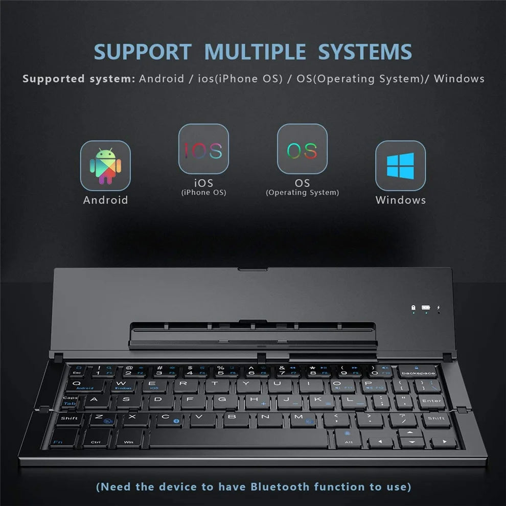 BOW Compact Folding Bluetooth Keyboard - Rechargeable Wireless Pocket Keyboard for iPhone, Samsung, and Tablets