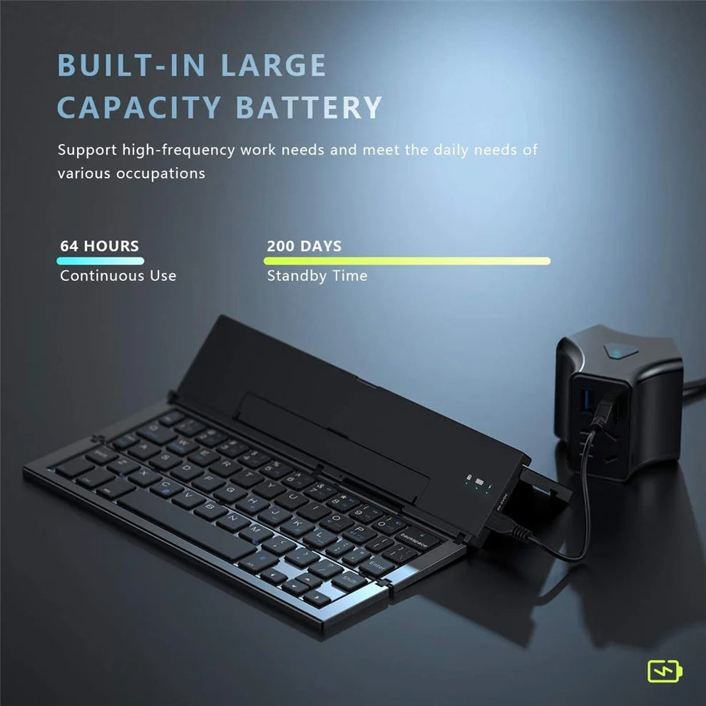 BOW Compact Folding Bluetooth Keyboard - Rechargeable Wireless Pocket Keyboard for iPhone, Samsung, and Tablets