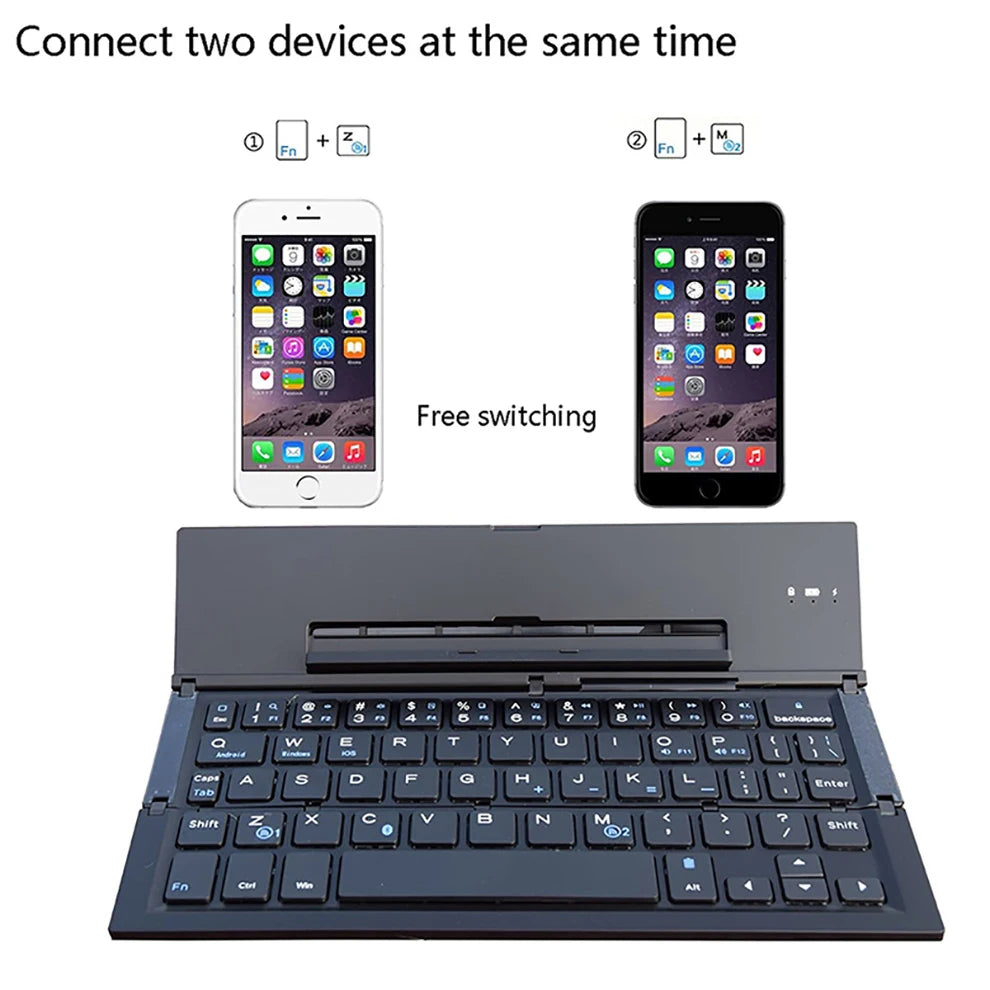 BOW Compact Folding Bluetooth Keyboard - Rechargeable Wireless Pocket Keyboard for iPhone, Samsung, and Tablets