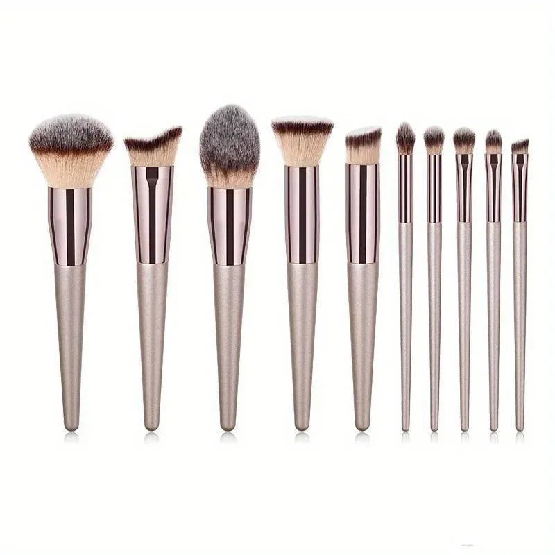 Elevate Your Beauty Routine with the 10 Pcs Champagne Gold Makeup Brushes Set - Perfect for Foundation, Blush, Concealer, and Eye Shadow!