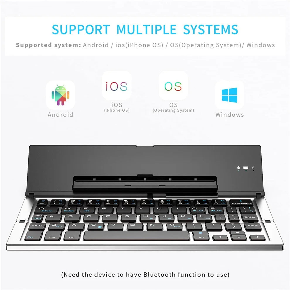BOW Compact Folding Bluetooth Keyboard - Rechargeable Wireless Pocket Keyboard for iPhone, Samsung, and Tablets