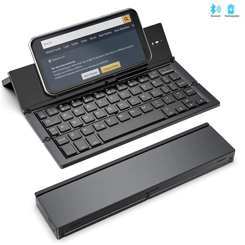 BOW Compact Folding Bluetooth Keyboard - Rechargeable Wireless Pocket Keyboard for iPhone, Samsung, and Tablets