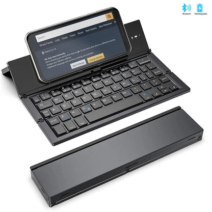 BOW Compact Folding Bluetooth Keyboard - Rechargeable Wireless Pocket Keyboard for iPhone, Samsung, and Tablets