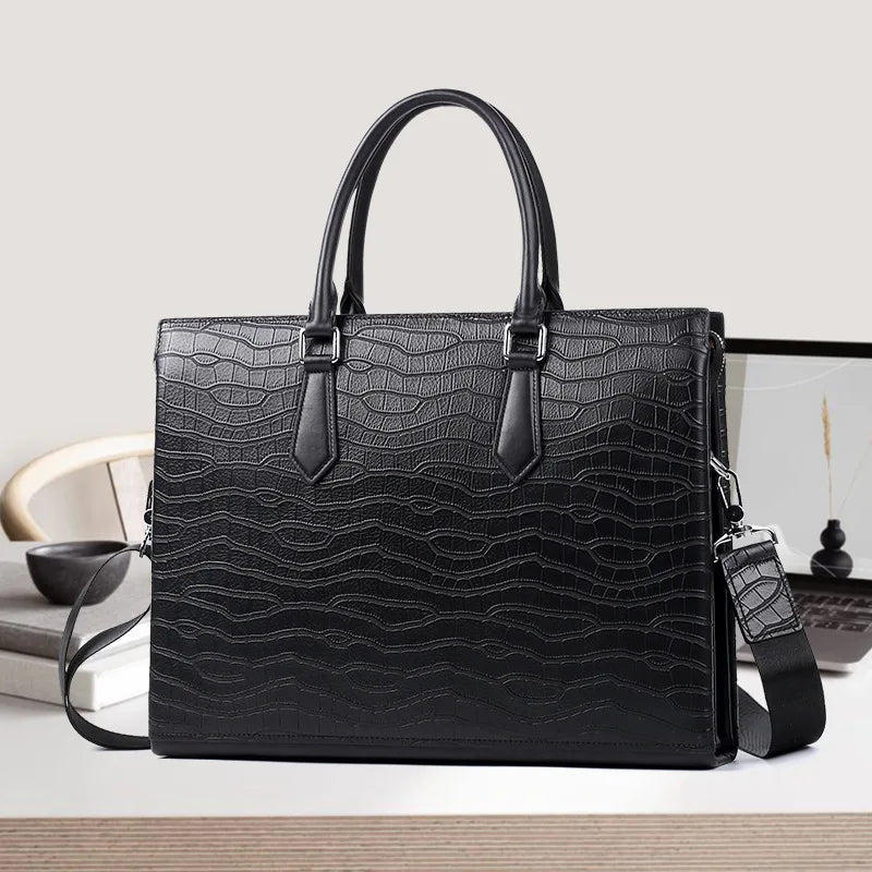 Bromma - Läderportfölj för Herr – Rymlig Datorväska & Messenger Bag i Skinn 15,6"