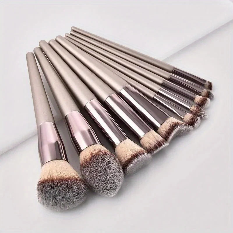 Elevate Your Beauty Routine with the 10 Pcs Champagne Gold Makeup Brushes Set - Perfect for Foundation, Blush, Concealer, and Eye Shadow!