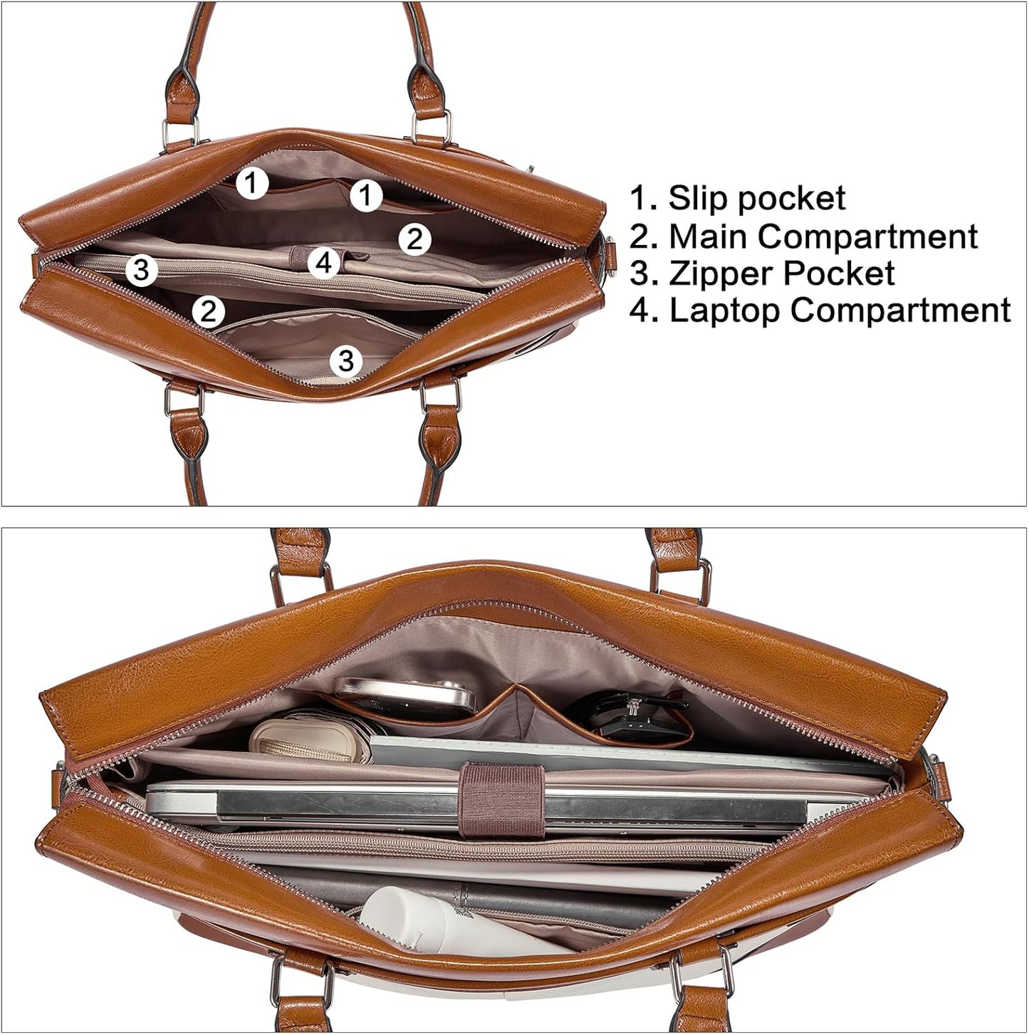 Elegant Leather Laptop Bag for Women - Stockholm 15.6" Stylish Portfolio & Work Tote