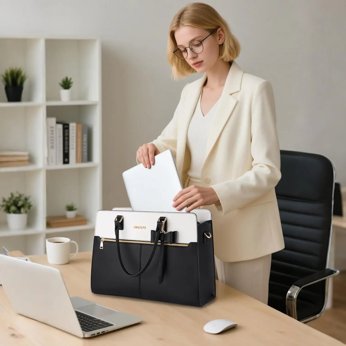 Stylish and Versatile Waterproof PU Leather Laptop Bag for 15-16 Inch MacBook, HP, and Dell - Perfect Tote Handbag for Women