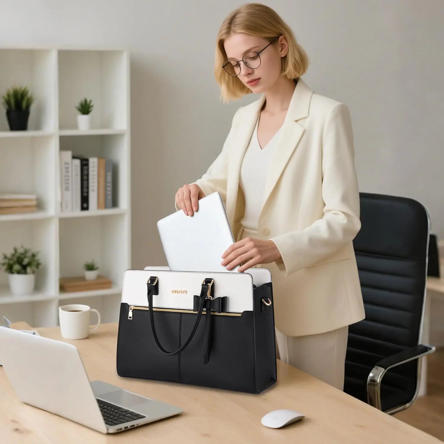 Stylish and Versatile Waterproof PU Leather Laptop Bag for 15-16 Inch MacBook, HP, and Dell - Perfect Tote Handbag for Women