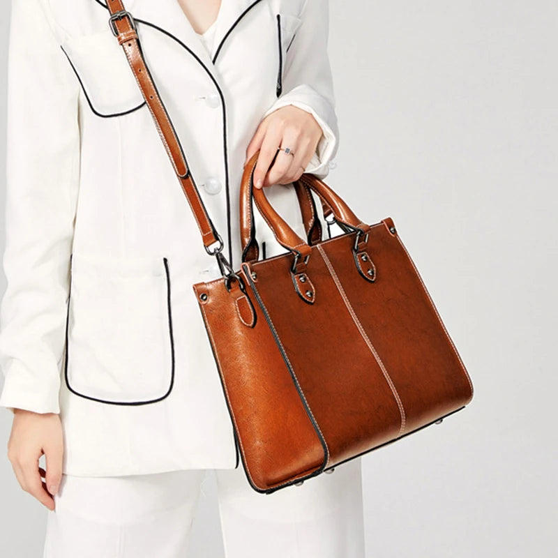 Stylish Genuine Leather Tote Bag for Women – Versatile Crossbody & Shoulder Handbag