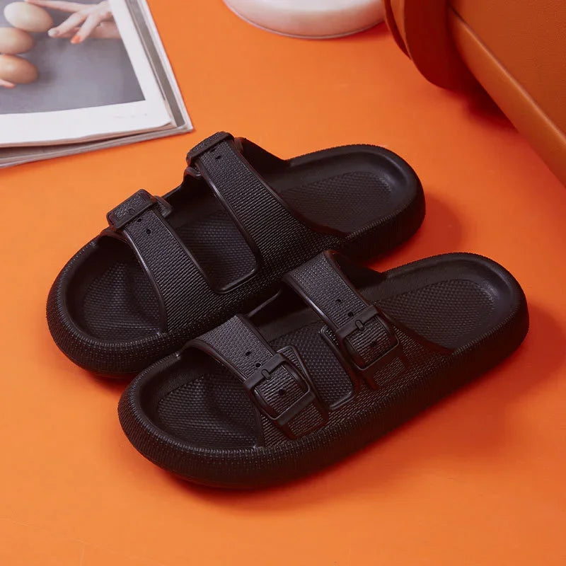 Elevate Your Summer Style with Thick Platform Cloud Slippers - Fashionable Buckle Soft Sole Pillow Slides for Men