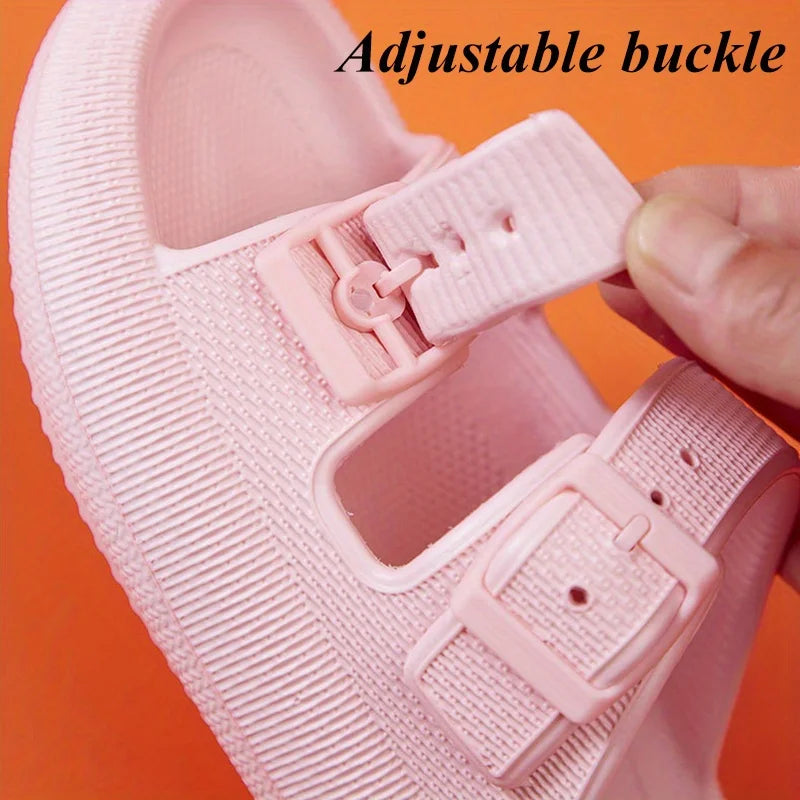 Elevate Your Summer Style with Thick Platform Cloud Slippers - Fashionable Buckle Soft Sole Pillow Slides for Men