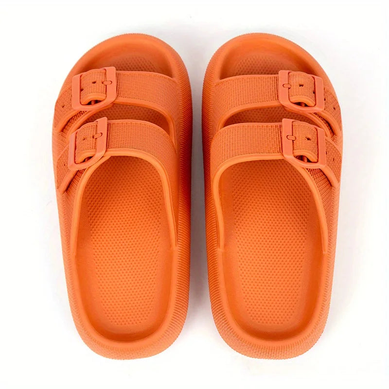 Elevate Your Summer Style with Thick Platform Cloud Slippers - Fashionable Buckle Soft Sole Pillow Slides for Men