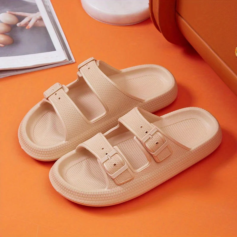 Elevate Your Summer Style with Thick Platform Cloud Slippers - Fashionable Buckle Soft Sole Pillow Slides for Men