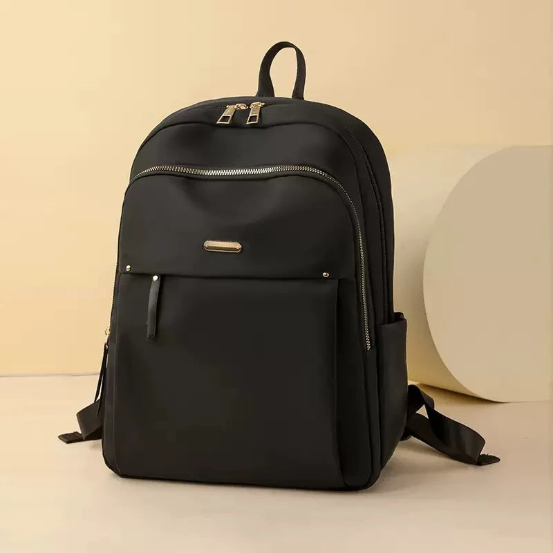 Chic Waterproof Nylon Backpack for Women - Lightweight Multi-Pocket Travel Daypack with Elegant Gold Zipper